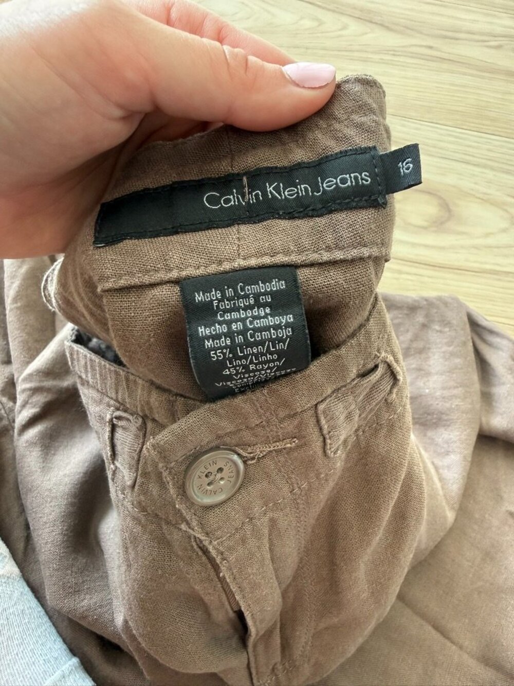 Calvin Klein Jeans Brown Linen Blend Wide Leg Pants Size 16 - Picture 4 of 6